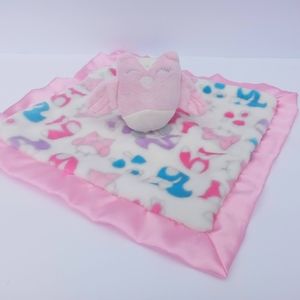 Lightning Bug Owl Fox Baby Security Lovey Blanket Pink Satin Trim